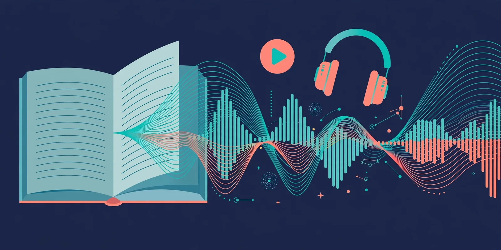 Turn any book into an audiobook for free - an open book transforming into audio sound waves