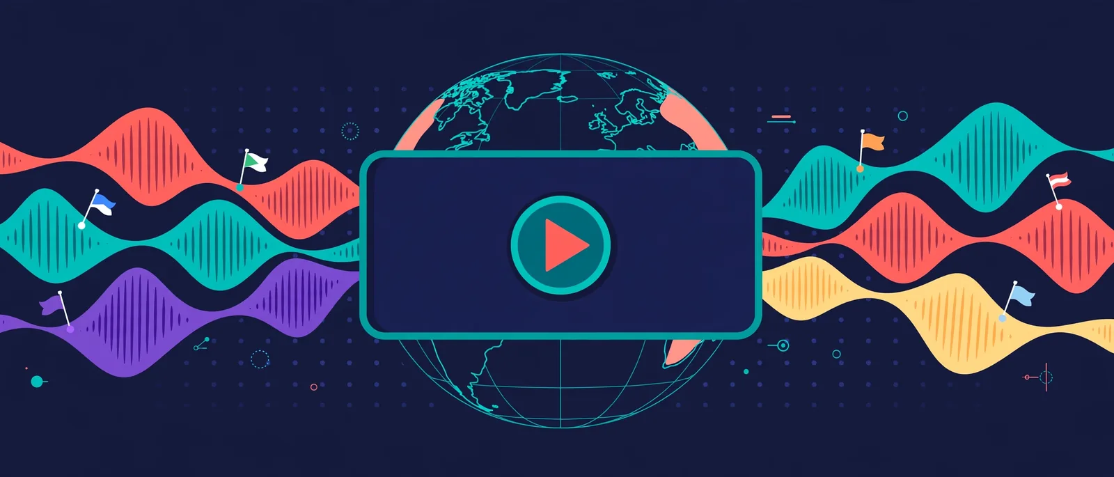 AI video dubbing into any language - a video player with multilingual audio track waveforms