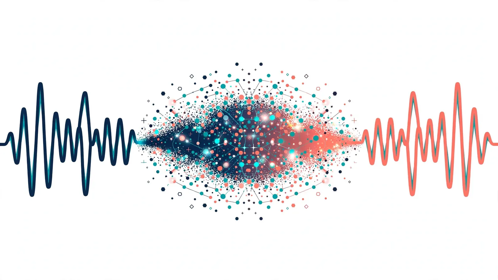 AI voice cloning concept - a human voice waveform transformed through AI into an identical digital copy