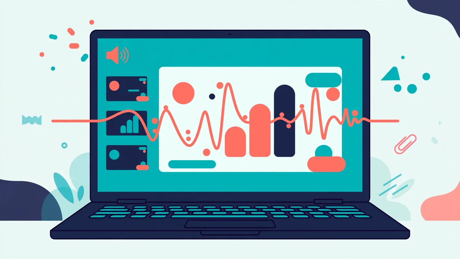 Add AI voiceover to PowerPoint - laptop showing presentation slides with a speaker icon and voice waveform