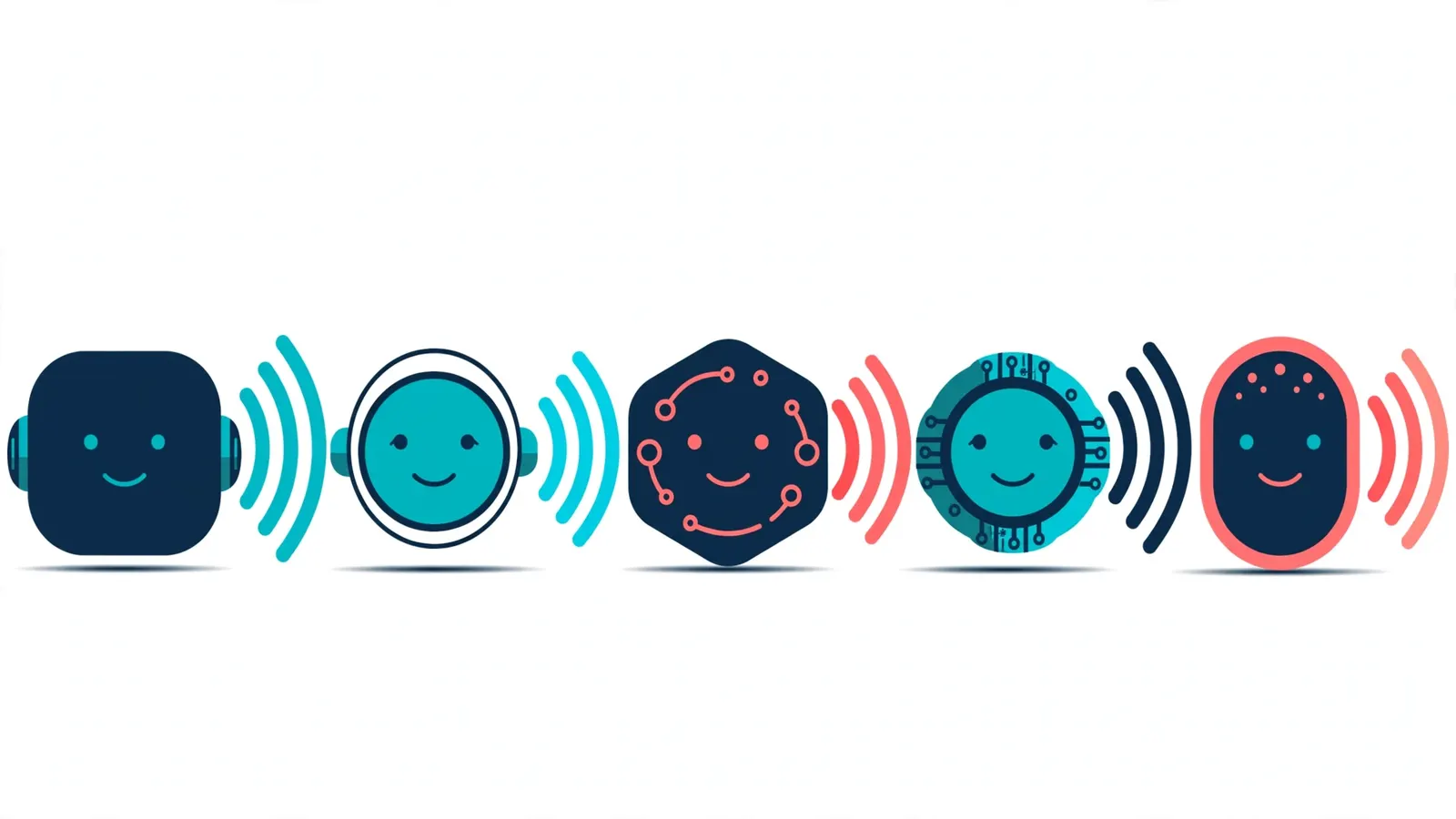 Five different AI voice avatars with unique sound waves - best free AI voice generators compared