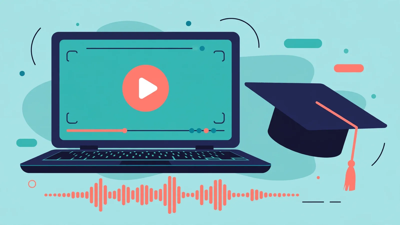 Text to speech for e-learning narration - online course player with narration waveform and graduation cap