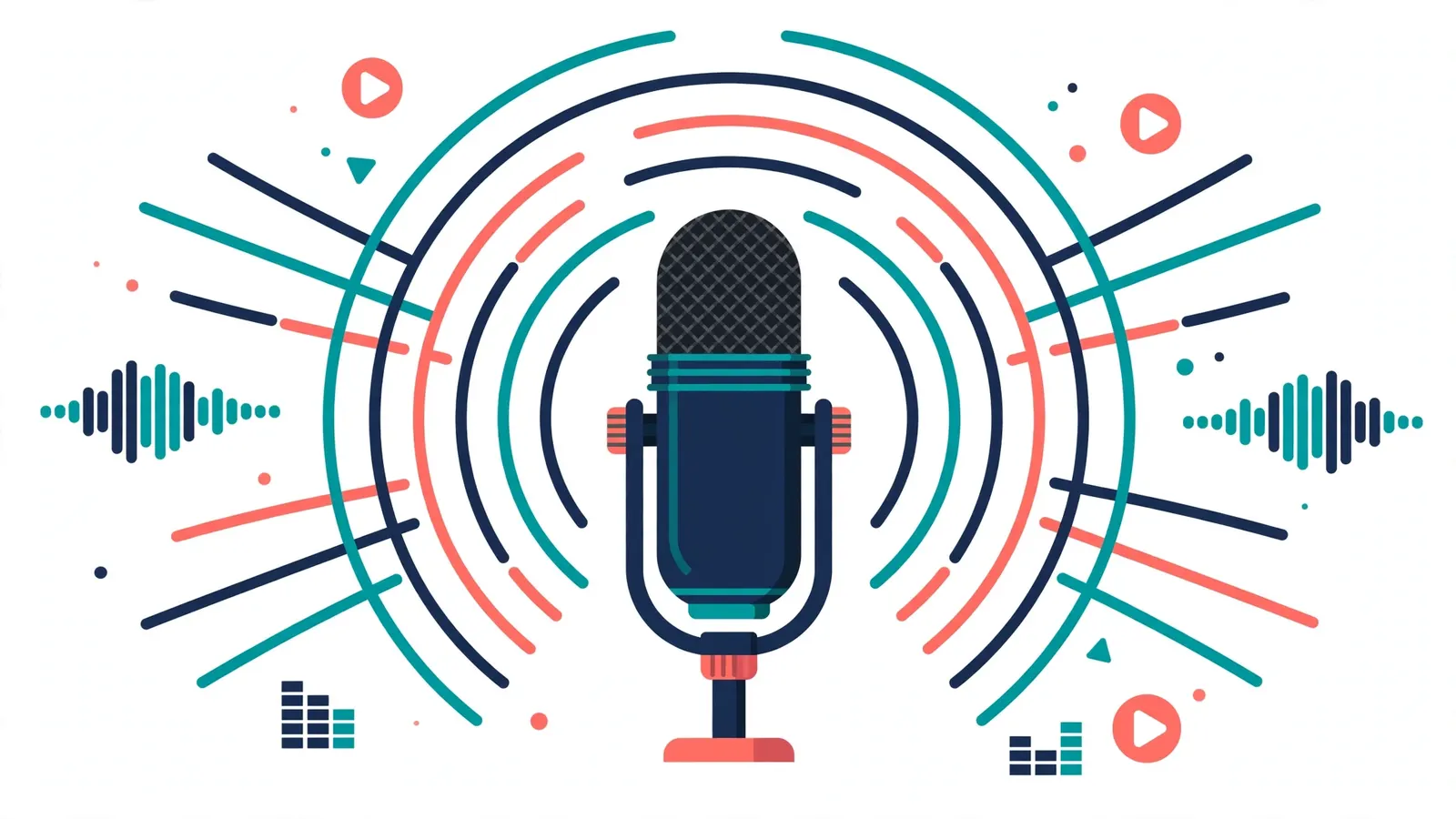 Podcast microphone with radiating sound waves - free text-to-speech for podcasting